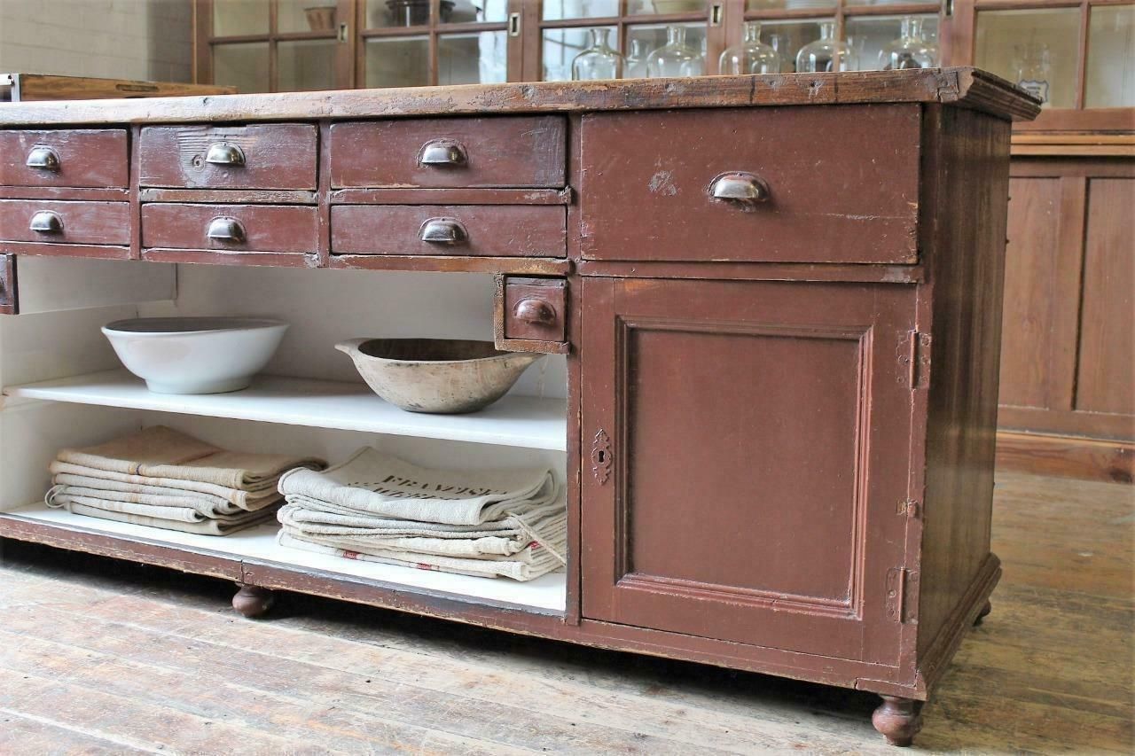 photo furniture Large Old Original Apothecary Shop Counter/Kitchen Island Haberdashery Salvage