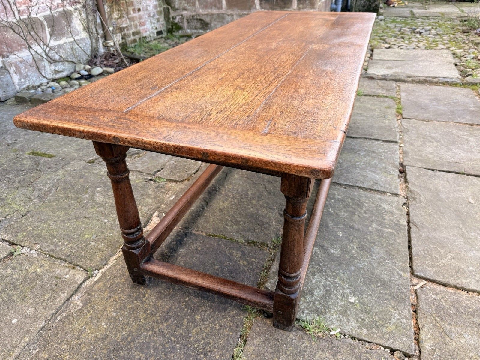 Furniture Antique English Country Rustic Farmhouse Refectory  Kitchen Dining Table C1850 photo