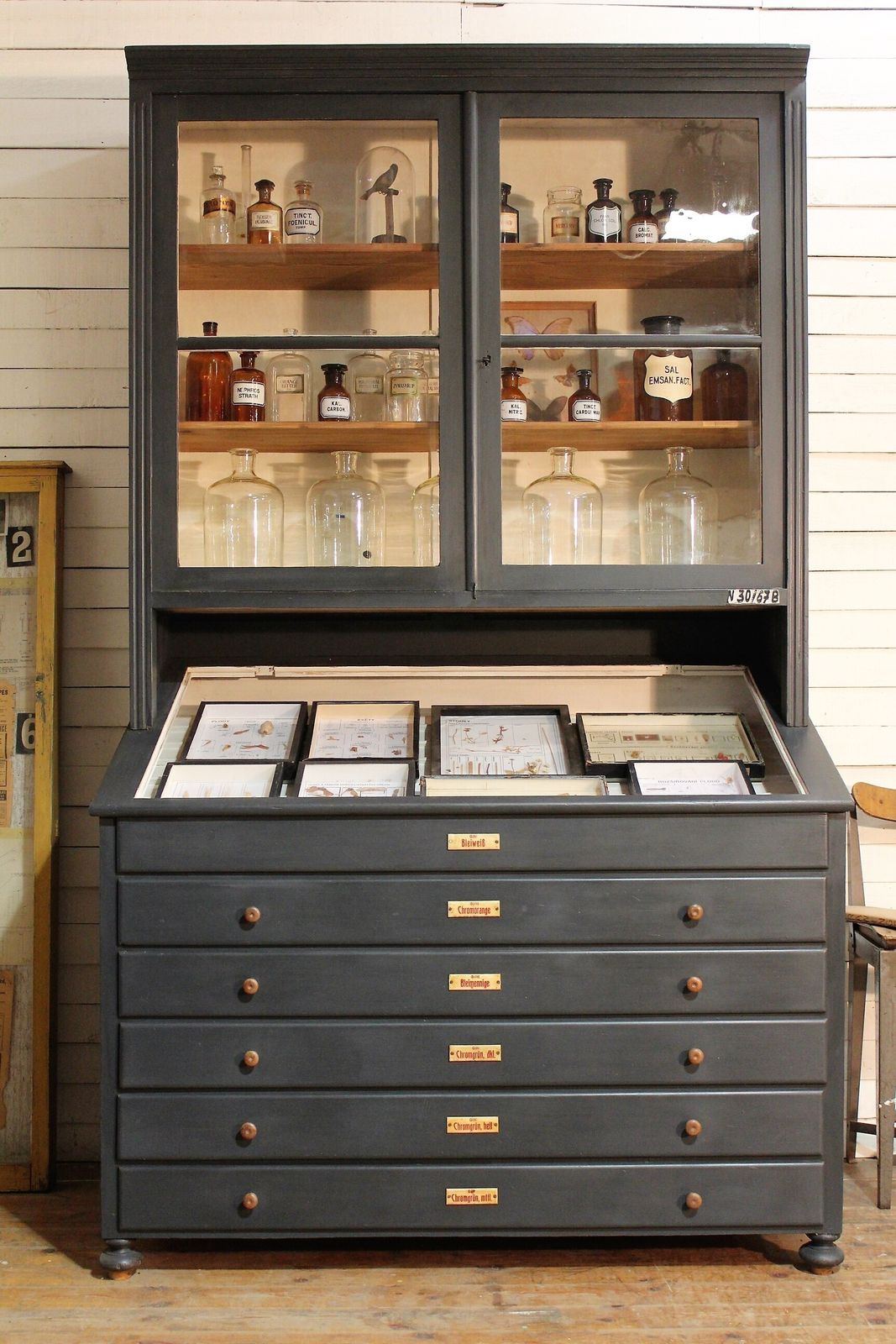 Large Old Painted German Chemists/Pharmacy/Shop Display Cabinet Multi Drawer photo for sale
