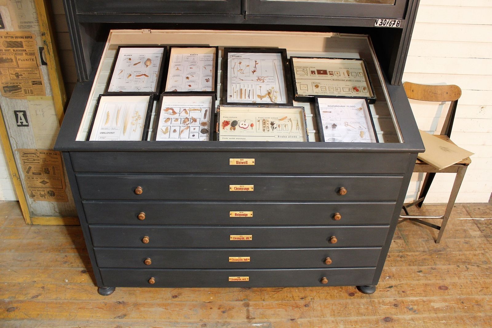 photo buy Large Old Painted German Chemists/Pharmacy/Shop Display Cabinet Multi Drawer