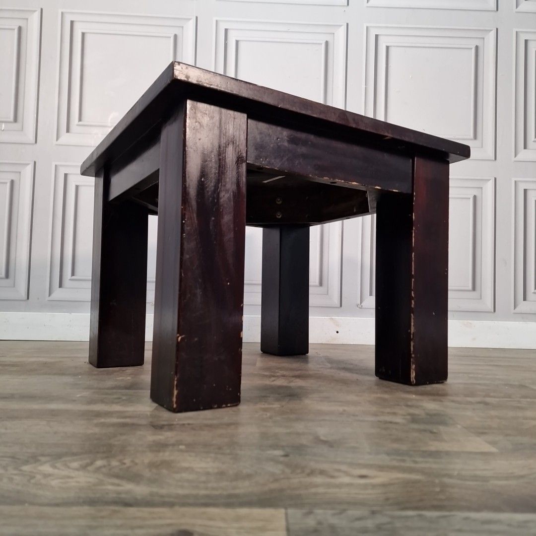 Vintage Coffee Side Table Rustic Wooden Chunky Farmhouse Style Retro Square photo for sale