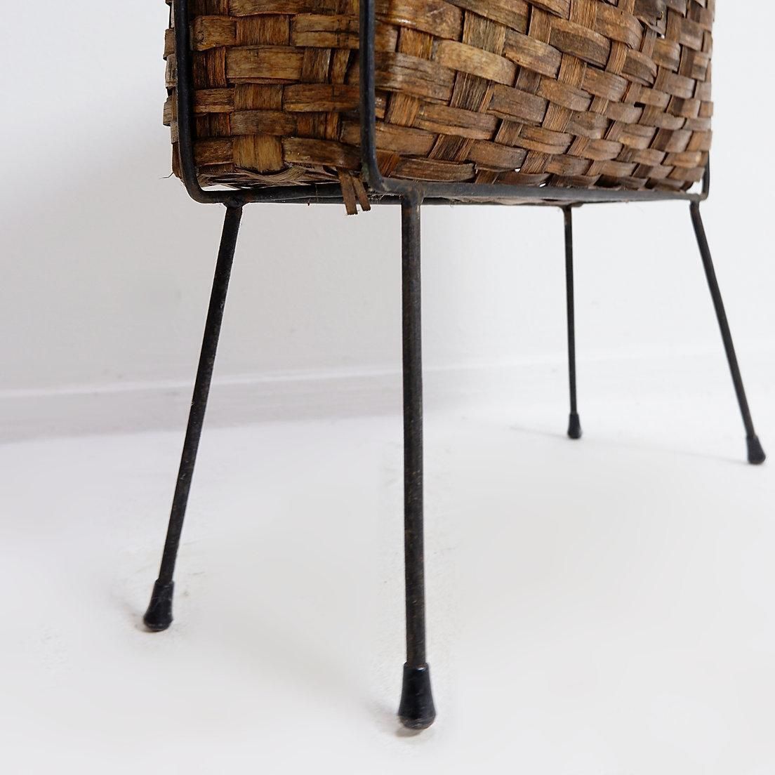 Vintage Wicker And Metal Magazine Holder   1960s photo vintage