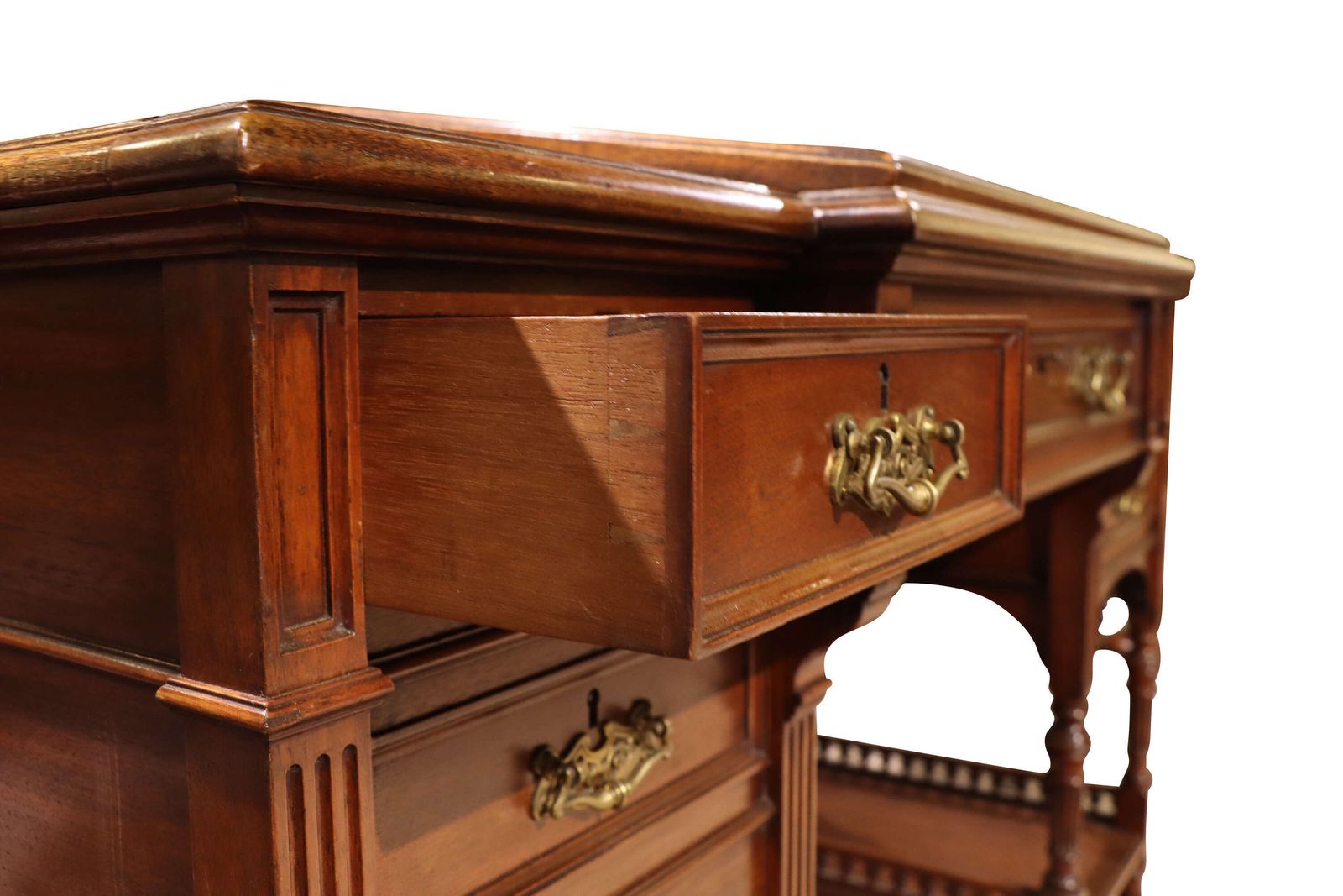 Edwardian Walnut Dickens Style Writing Desk With Leather Inset Top & Gallery Back, C.1900 photo buy