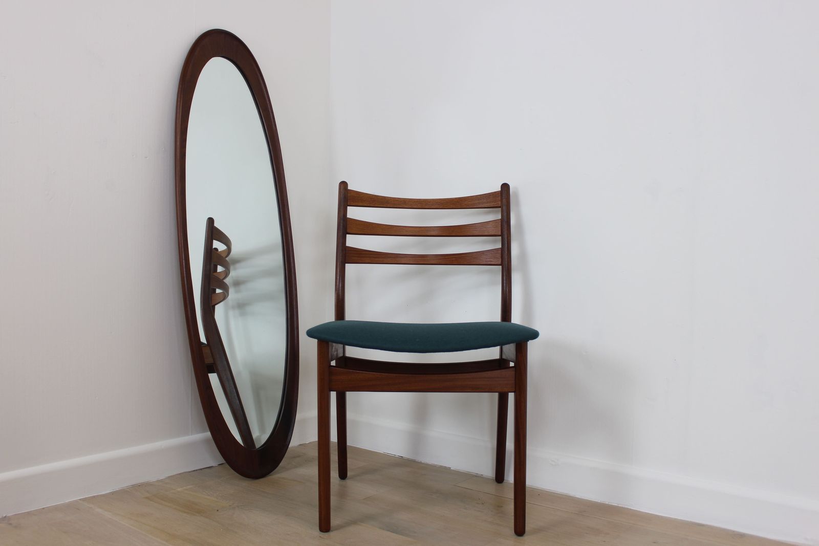 1960’s Large Danish Dark Teak Oval Mirror