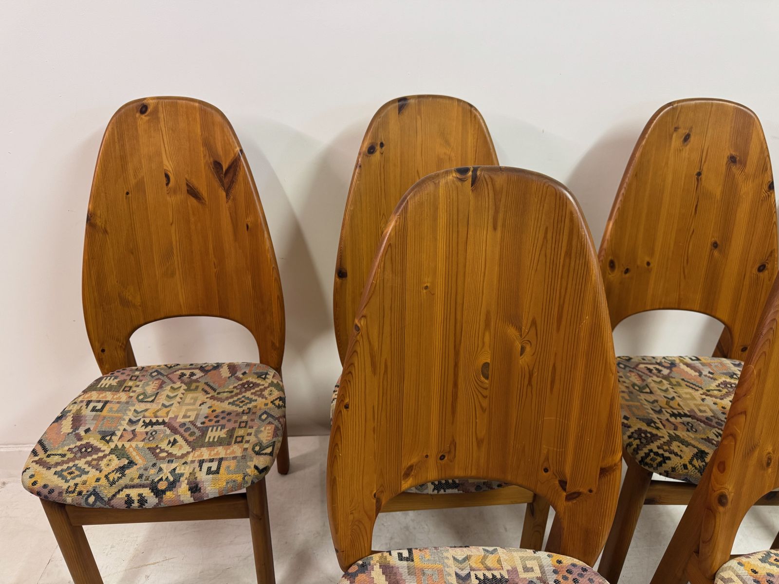 Set Of Six Danish High Back Pine Dining Chairs By Niels Koefod For Glostrup photo for sale