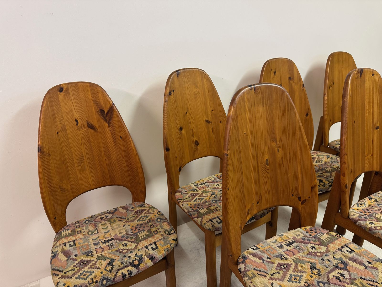 Set Of Six Danish High Back Pine Dining Chairs By Niels Koefod For Glostrup photo vinterior