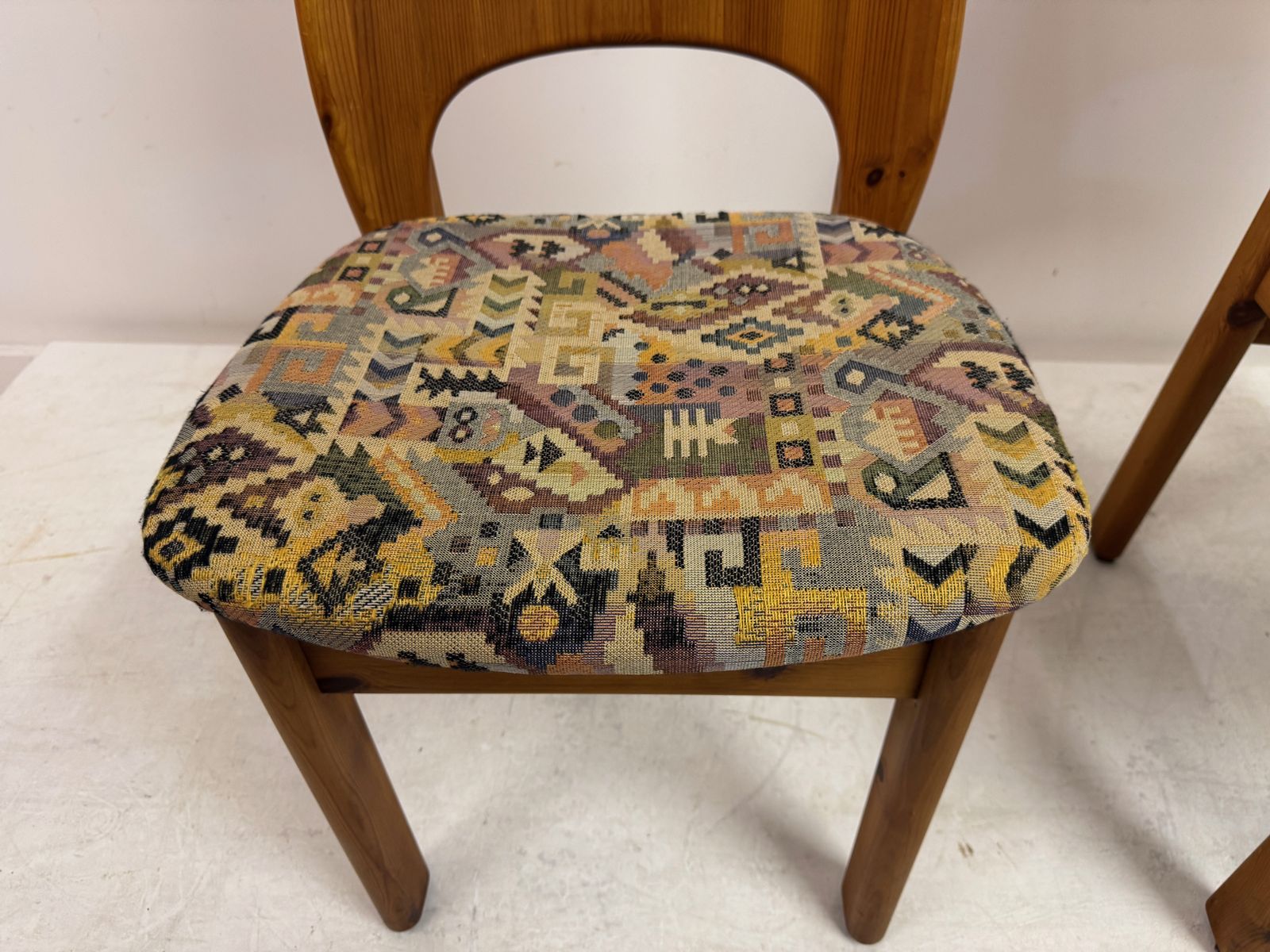 photo for sale Set Of Six Danish High Back Pine Dining Chairs By Niels Koefod For Glostrup