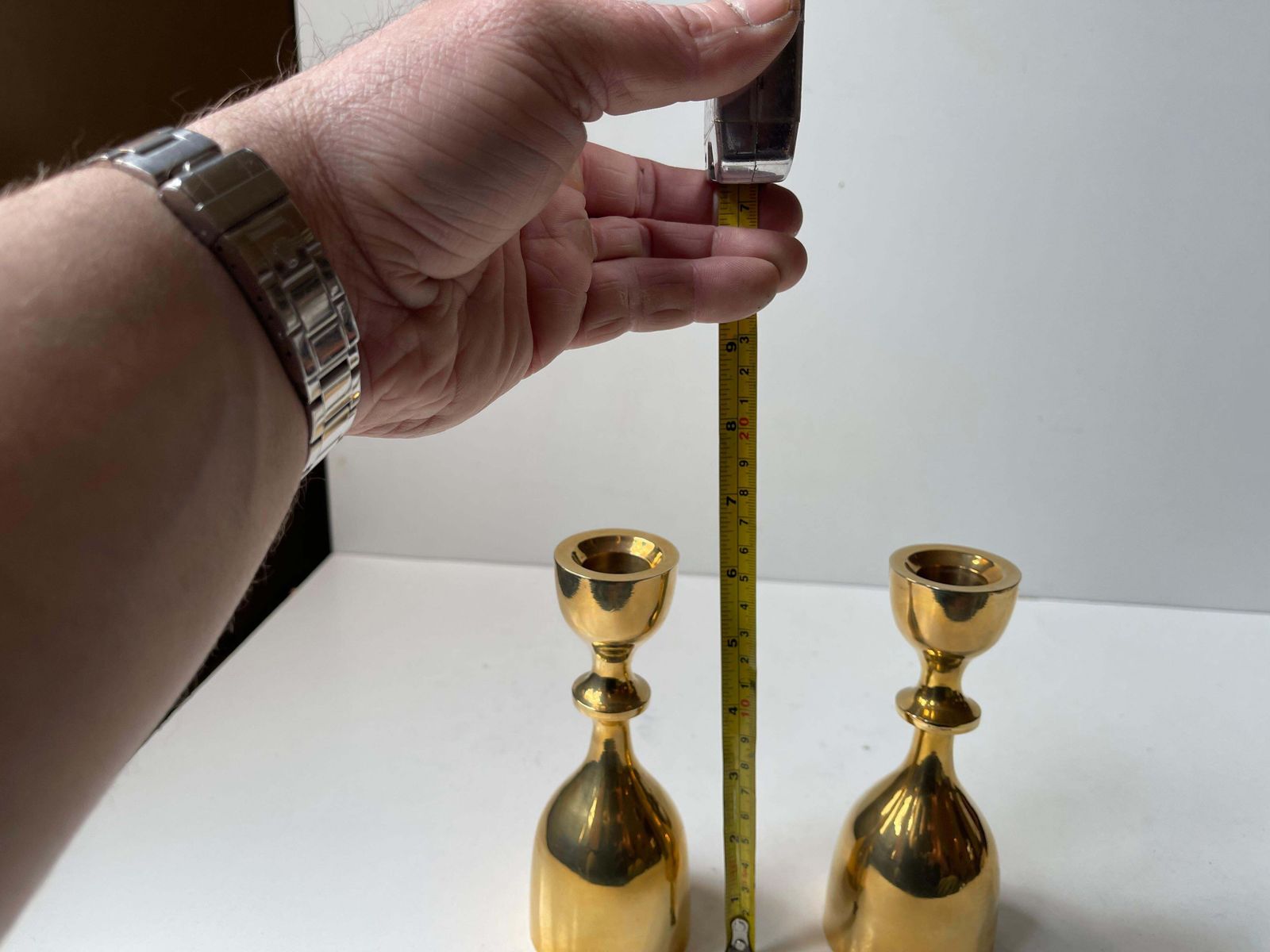 Pair Of Brass Candlesticks In Jens Harald Quistgaard Style, 1970s photo vintage