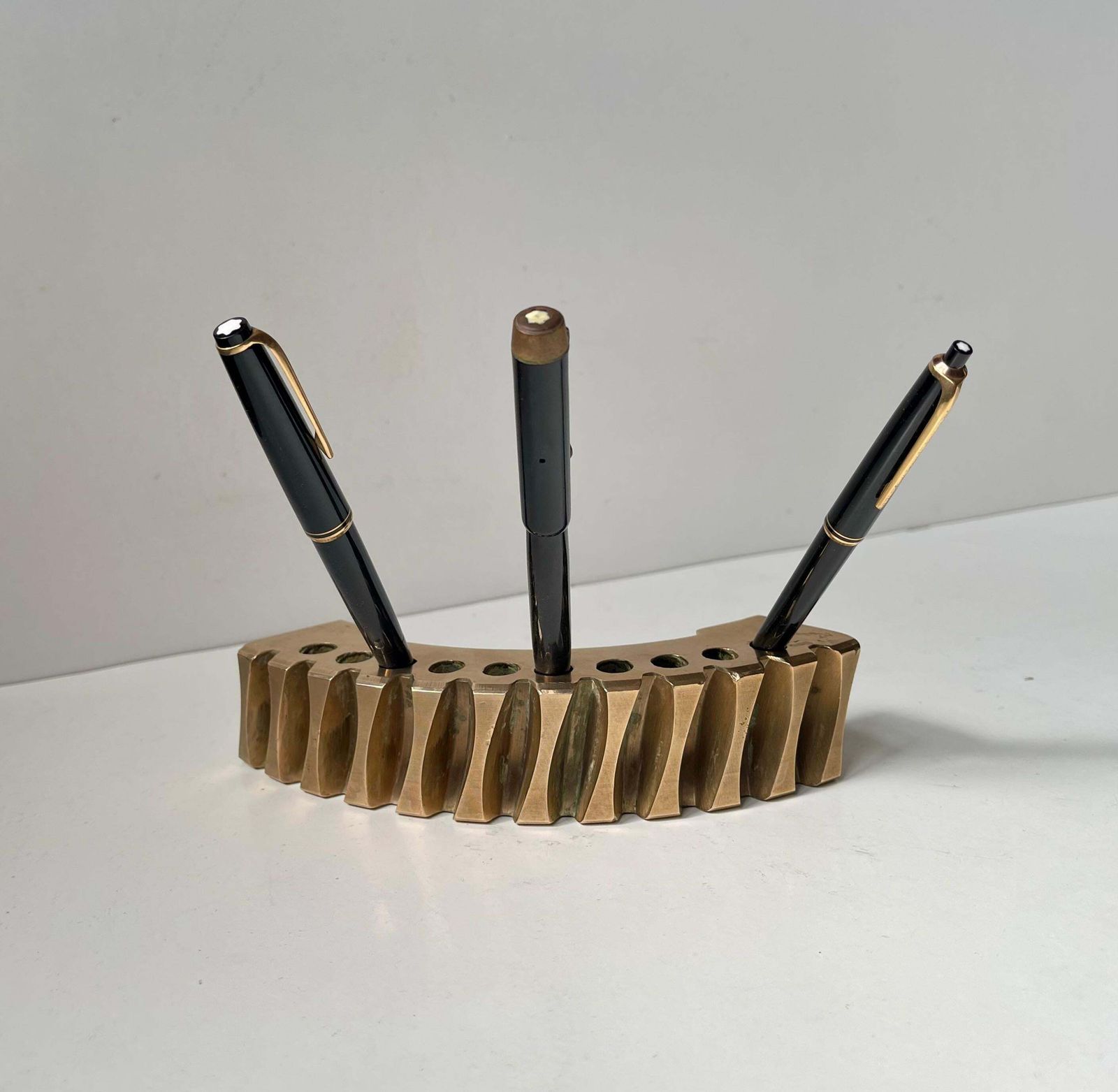 Home Decor Scandinavianbrutalist Object In Polished Bronze   Gear Fragment Penholder, 1970s photo