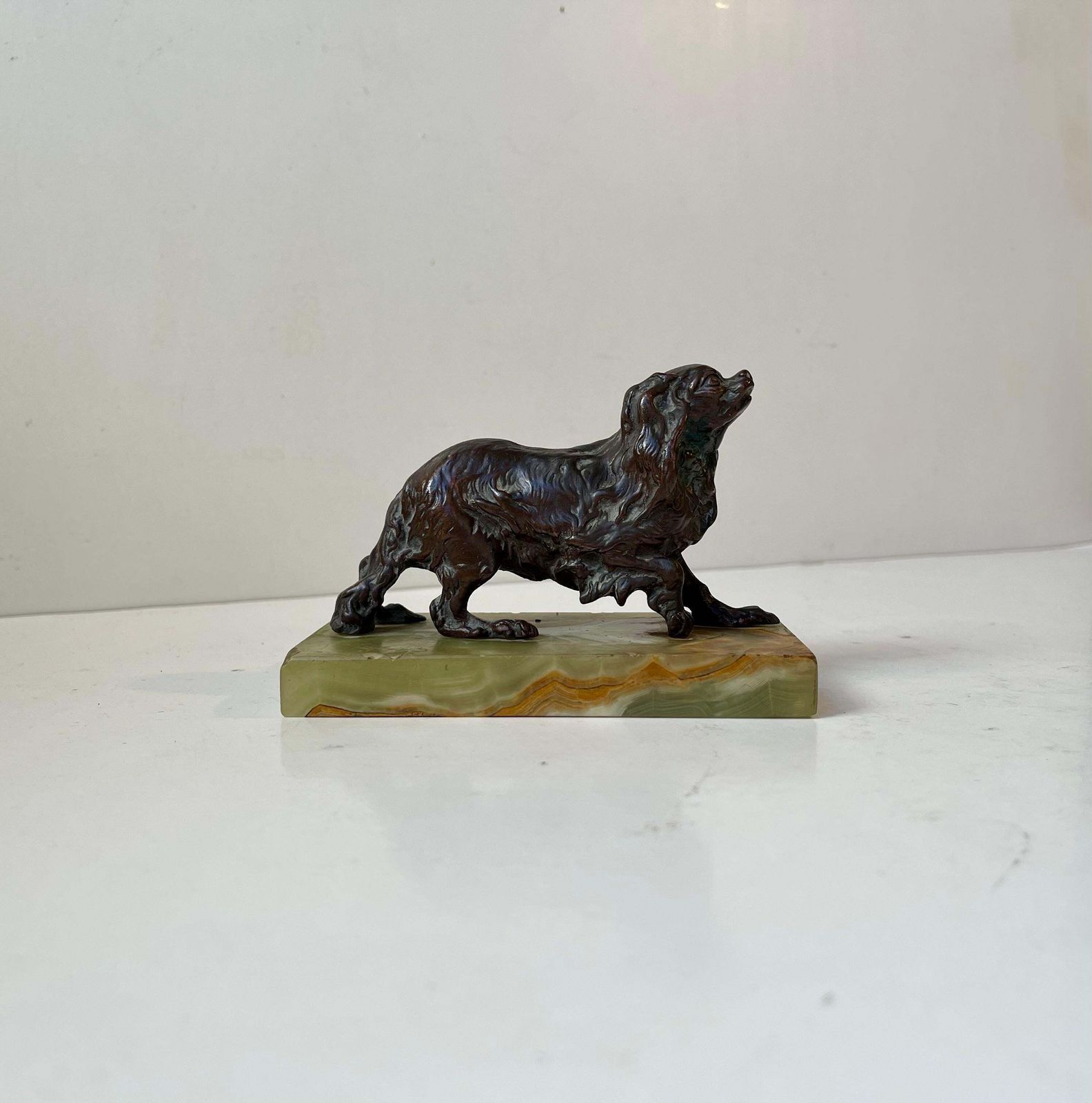 Pierre Jules Méne (After) Cavalier King Charles Spaniel In Bronze & Green Onyx photo furniture