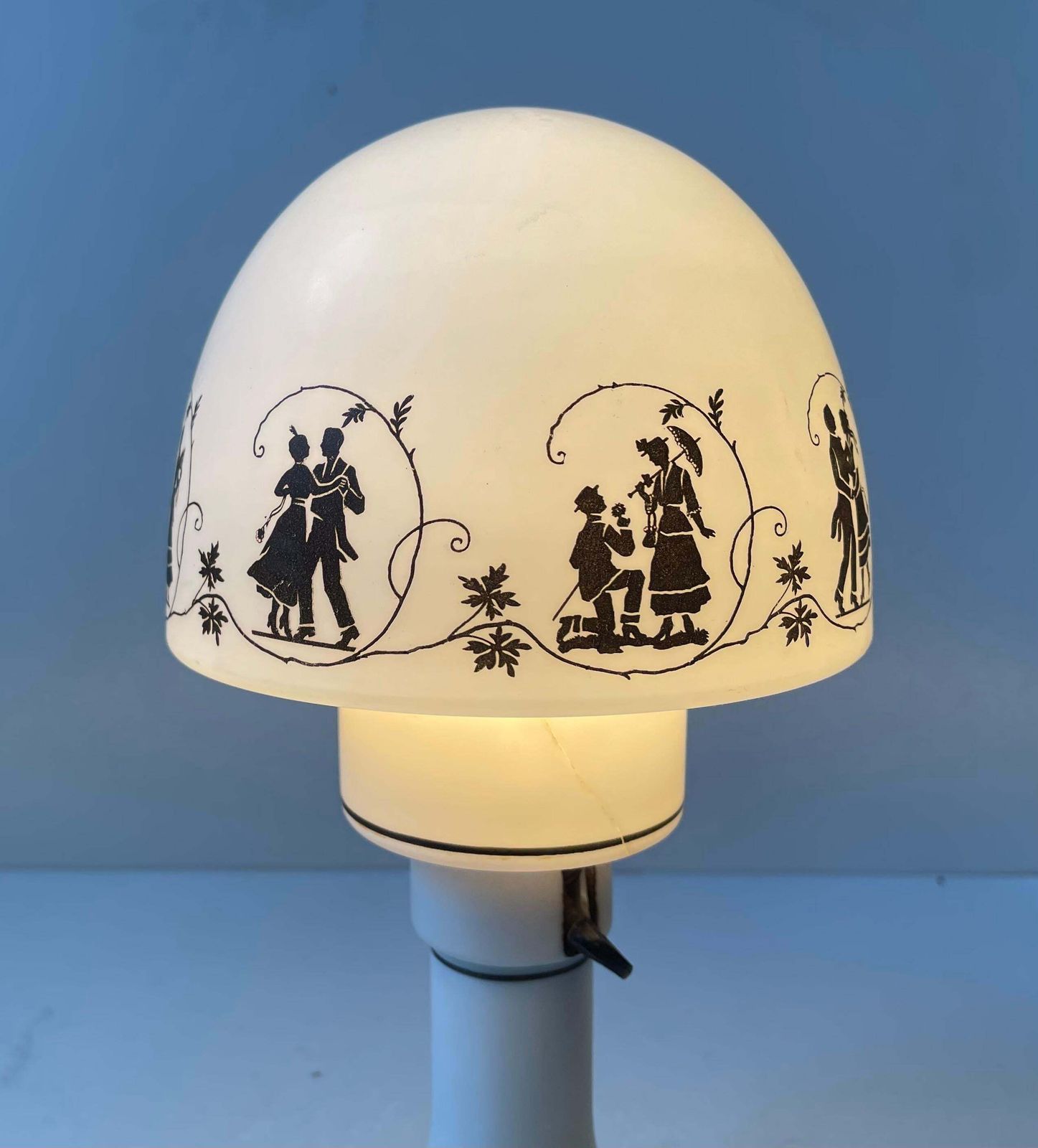 photo for sale Parisian Art Deco Milk Glass Table Lamp W. Romantic Silhuets, 1920s