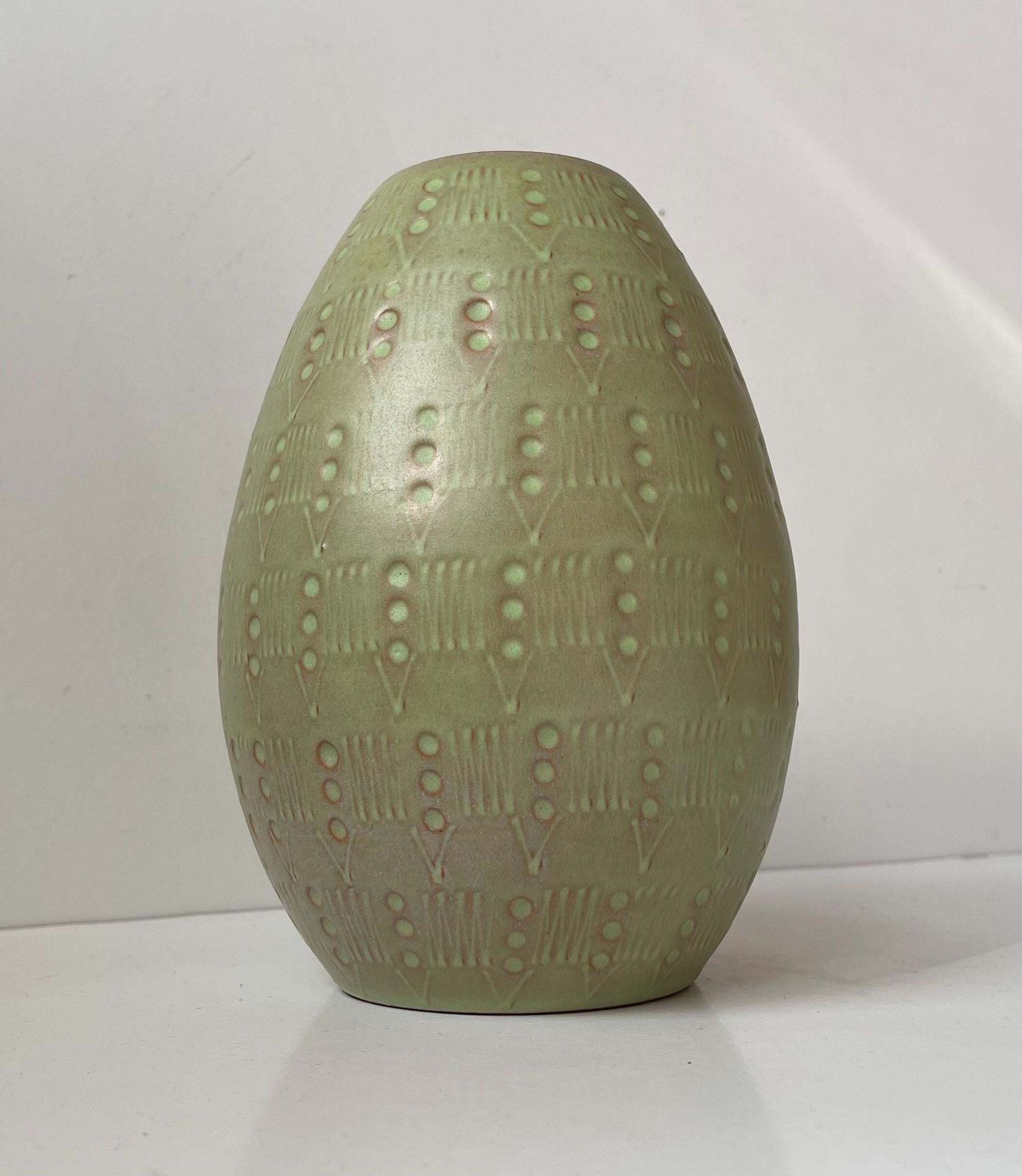 Ovoid Ceramic Vase In Green Glaze In The Style Of Anna Lisa Thomson photo for sale