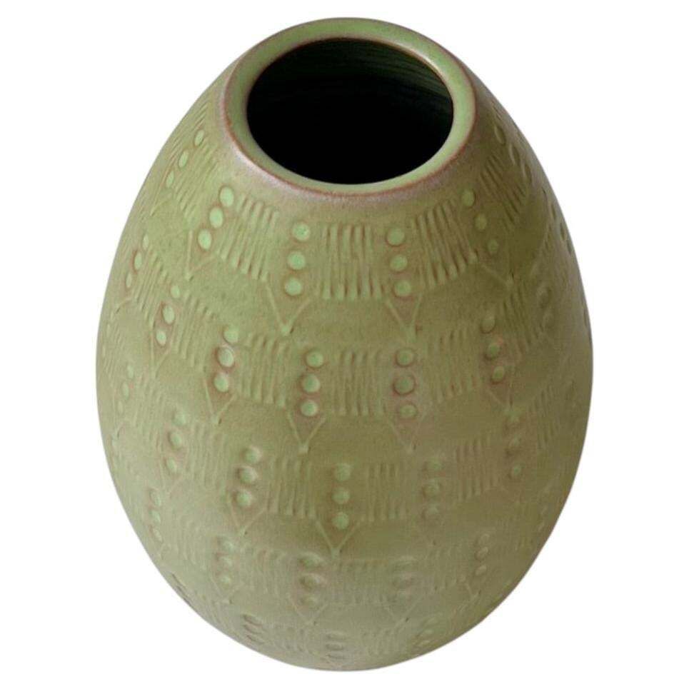 Ovoid Ceramic Vase In Green Glaze In The Style Of Anna Lisa Thomson photo vinterior