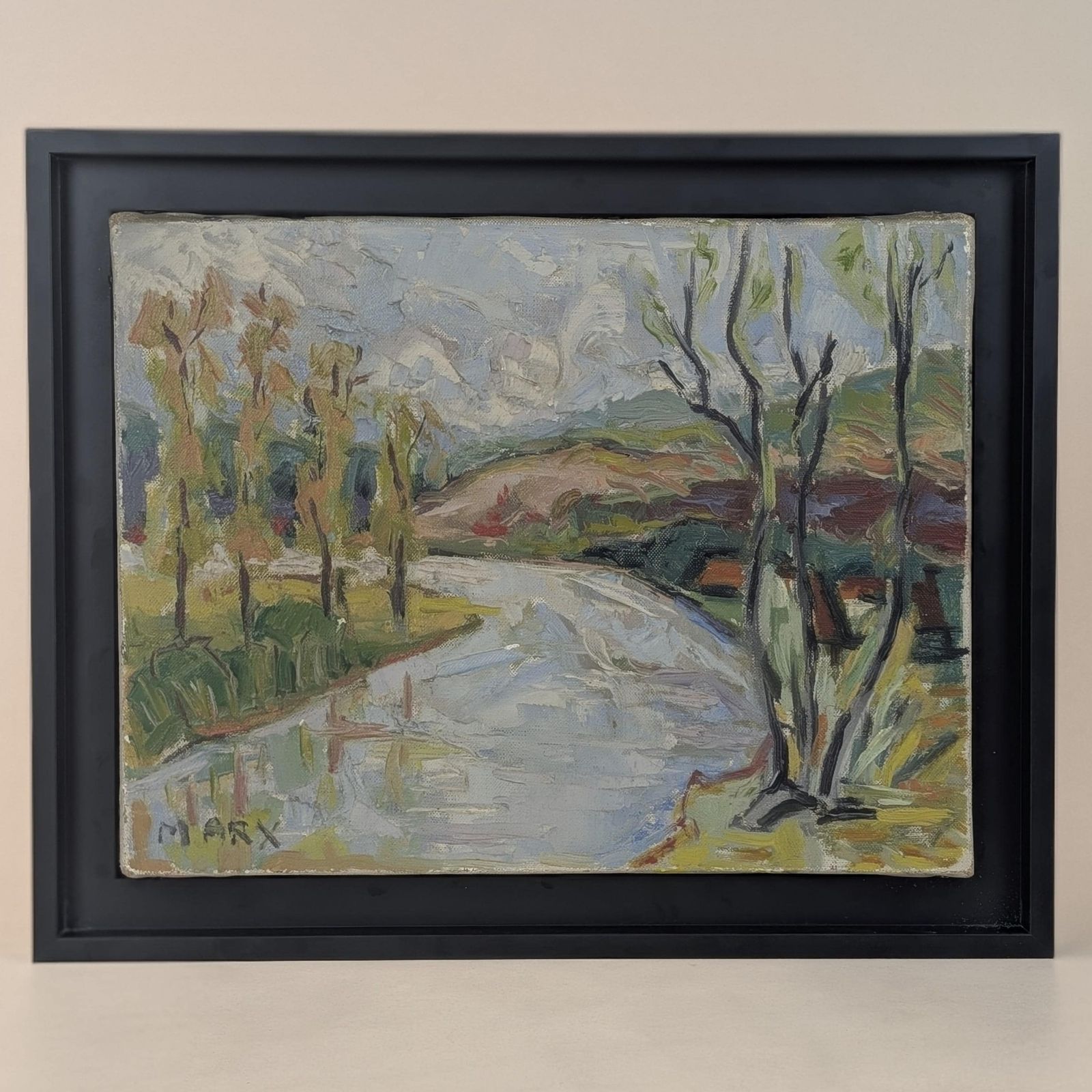 Vintage Impressionist River Landscape Oil Painting By Marx, French Countryside Art photo Art