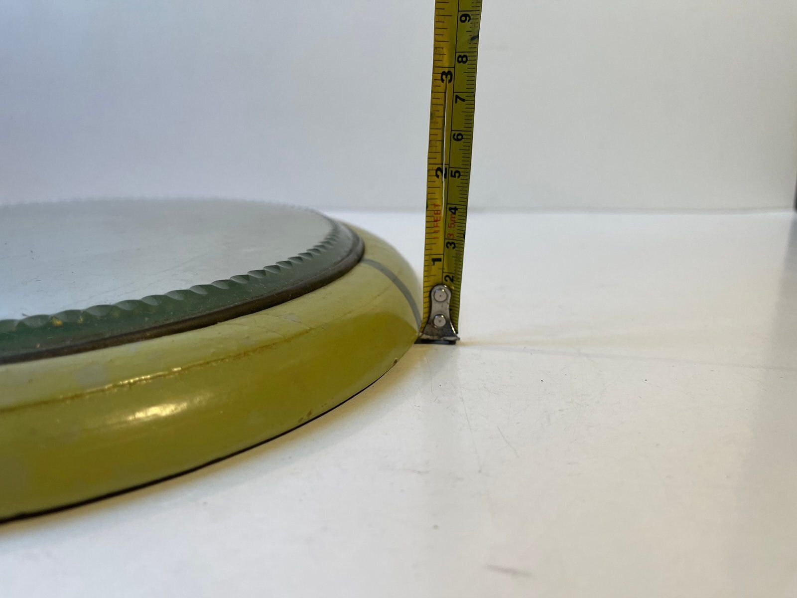 Small Antique Circular Green Wooden Wall Mirror, 19th Century photo vintage
