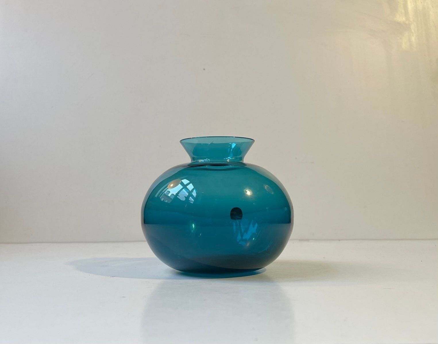 Modernist Petrol Blue Glass Vase By Gunnar Ander For Lindshammar, 1950s photo for sale