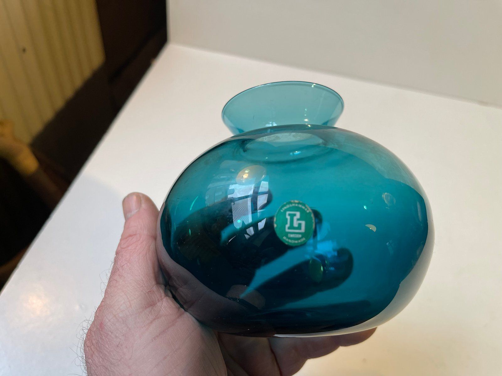 Modernist Petrol Blue Glass Vase By Gunnar Ander For Lindshammar, 1950s photo Home Decor