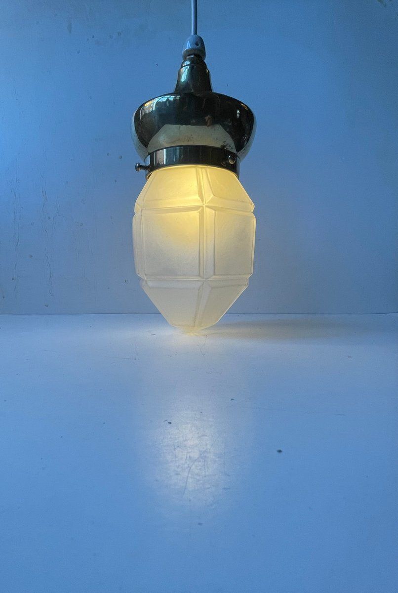 Art Deco Scandinavian Pendant Lamp In Brass And Frosted Glass, 1930s photo furniture