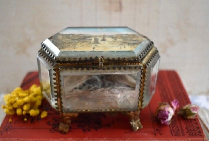 Antique French Ormolu Glass Jewellery Casket With Le Havre Scene photo buy