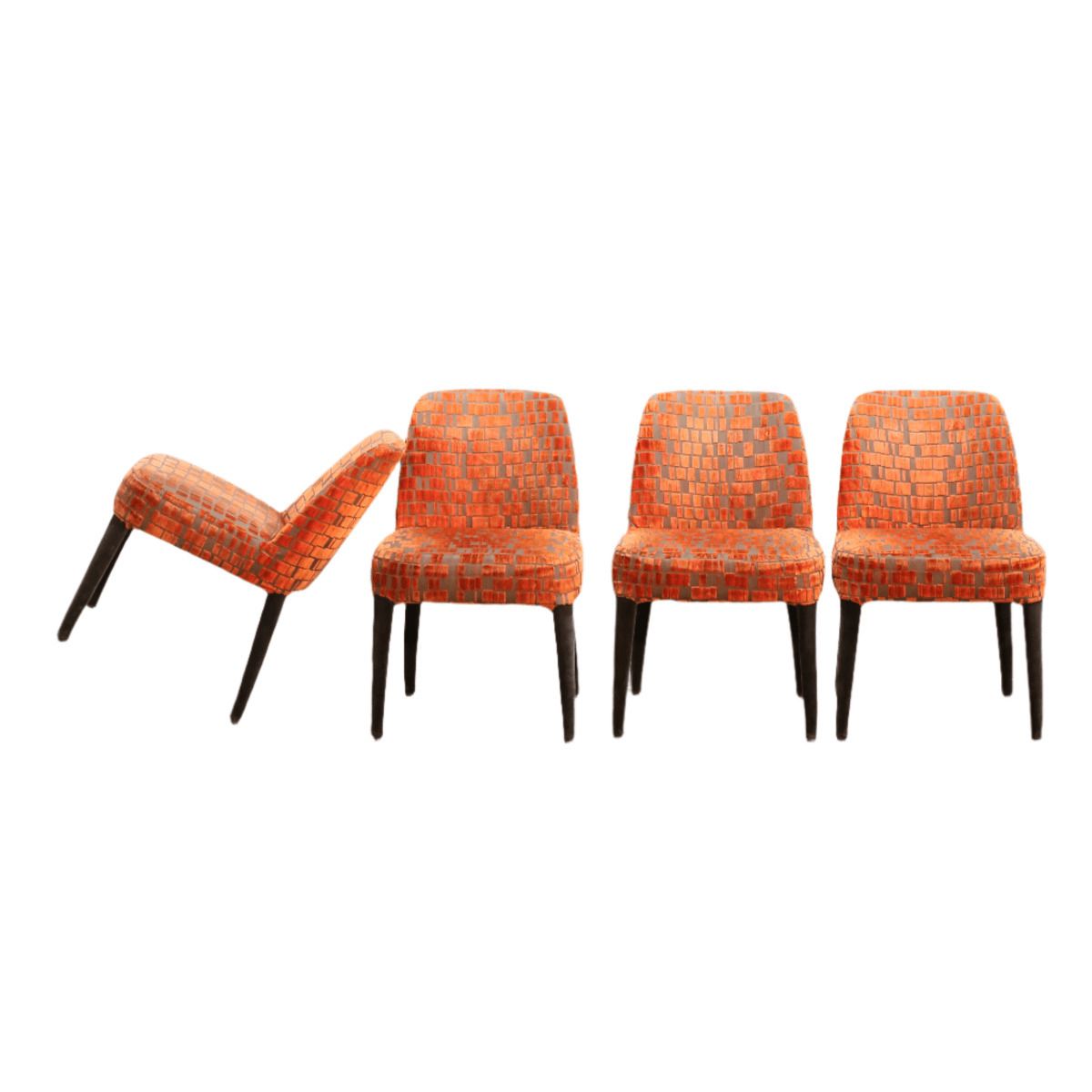Maxalto Orange Patterned Febo Dining Chairs By Antonio Citterio, Set Of Four