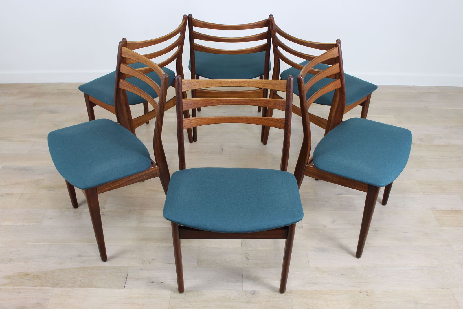 Set Of 6 Danish Teak Dining Chairs New Upholstery