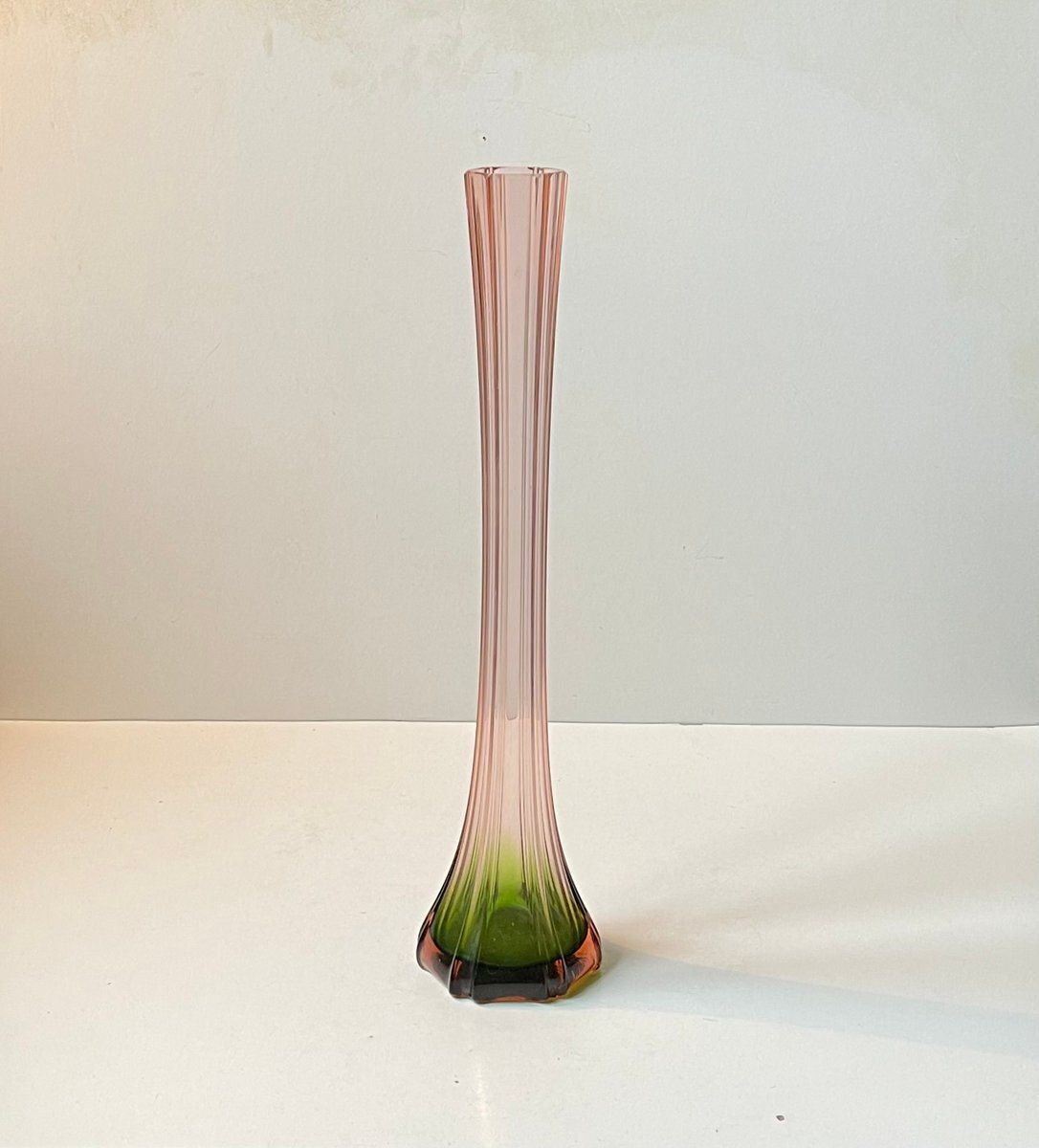 Art Deco French Pink And Green Glass Vase, 1920s photo for sale