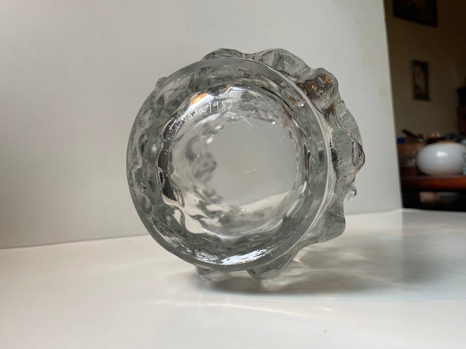 photo for sale Swedish Modernist Freeform Ice Glass Vase By Göran Wärff For Kosta Boda, 1980s