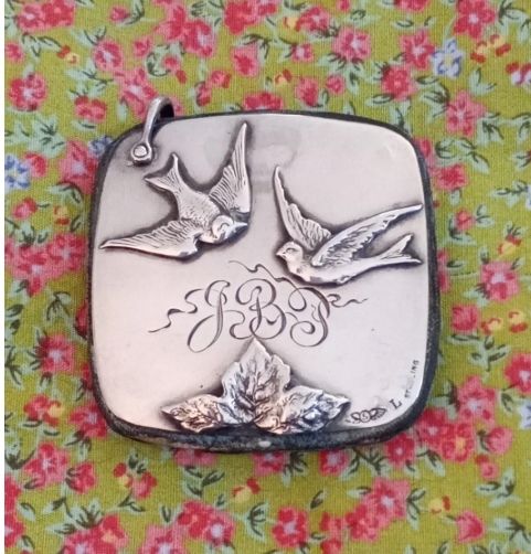 George Shiebler Chatelaine Silver Pin Cushion   Exquisite Rare Antique With Love Birds photo vinterior