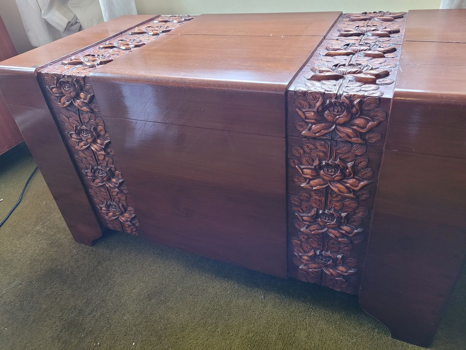 1950s Camphor Wood Hand Carved Chest   From Singapore photo furniture