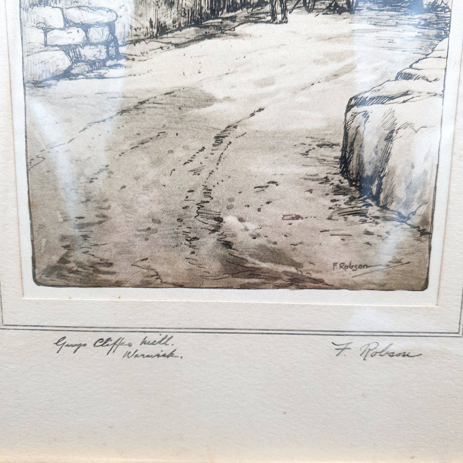 Vintage F. Robson Etching "Guys Cliffe Mill Warwick" Signed Architectural Print photo vinterior
