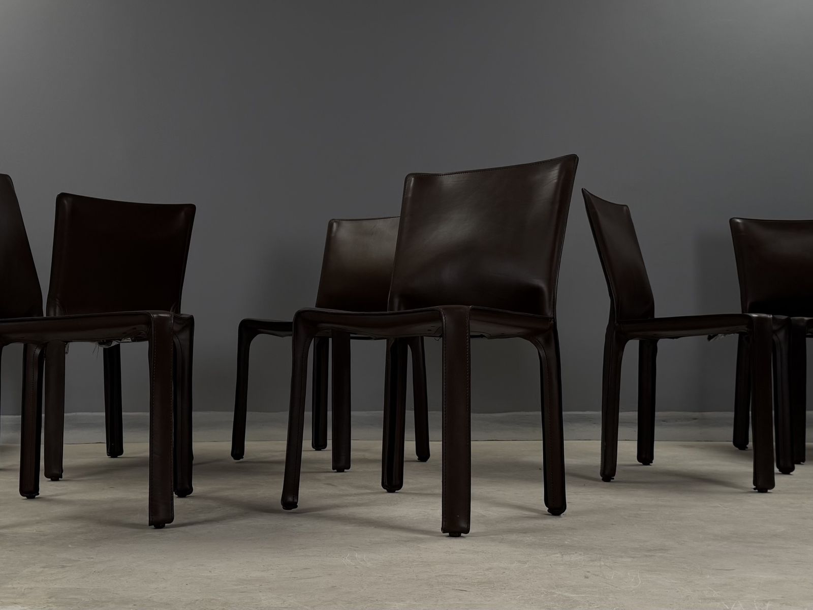 Cassina Cab 412 Dining Chairs By Mario Bellini – Vintage Italian Saddle Brown Leather – Set Of 8 Eight Dining Chairs photo furniture