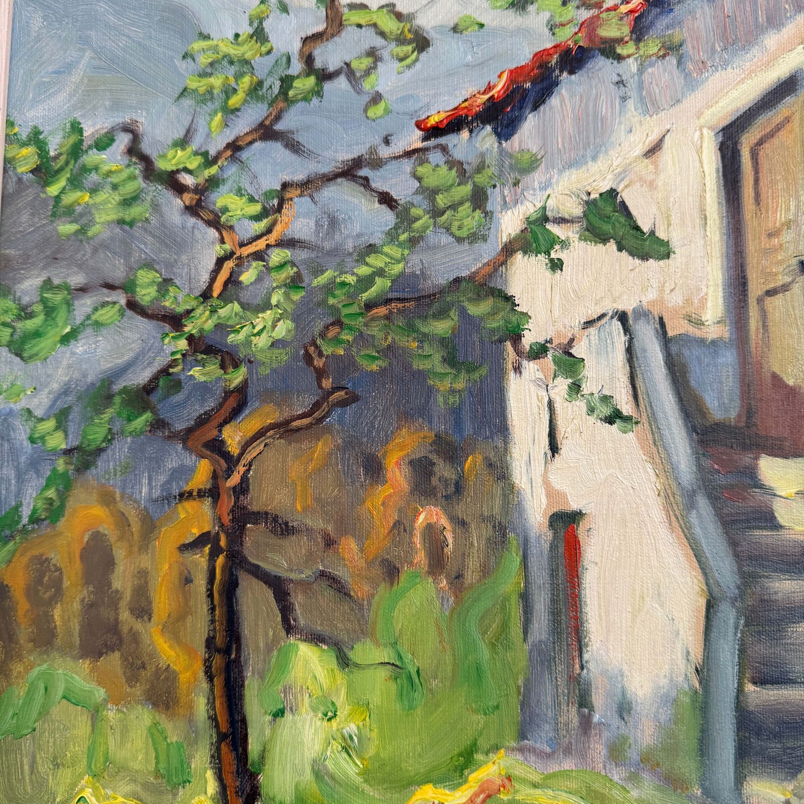 Sunlit Italian Courtyard, 1950s. Large Vintage Oil Painting By Evert Grynning photo Art