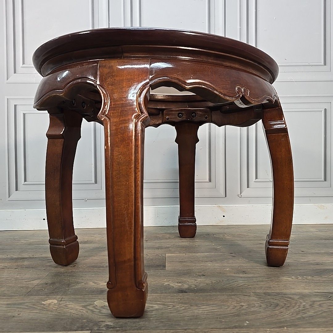 Vintage Oval Coffee Table Glass Top Carved Wooden Side Ming Style Oriental photo for sale