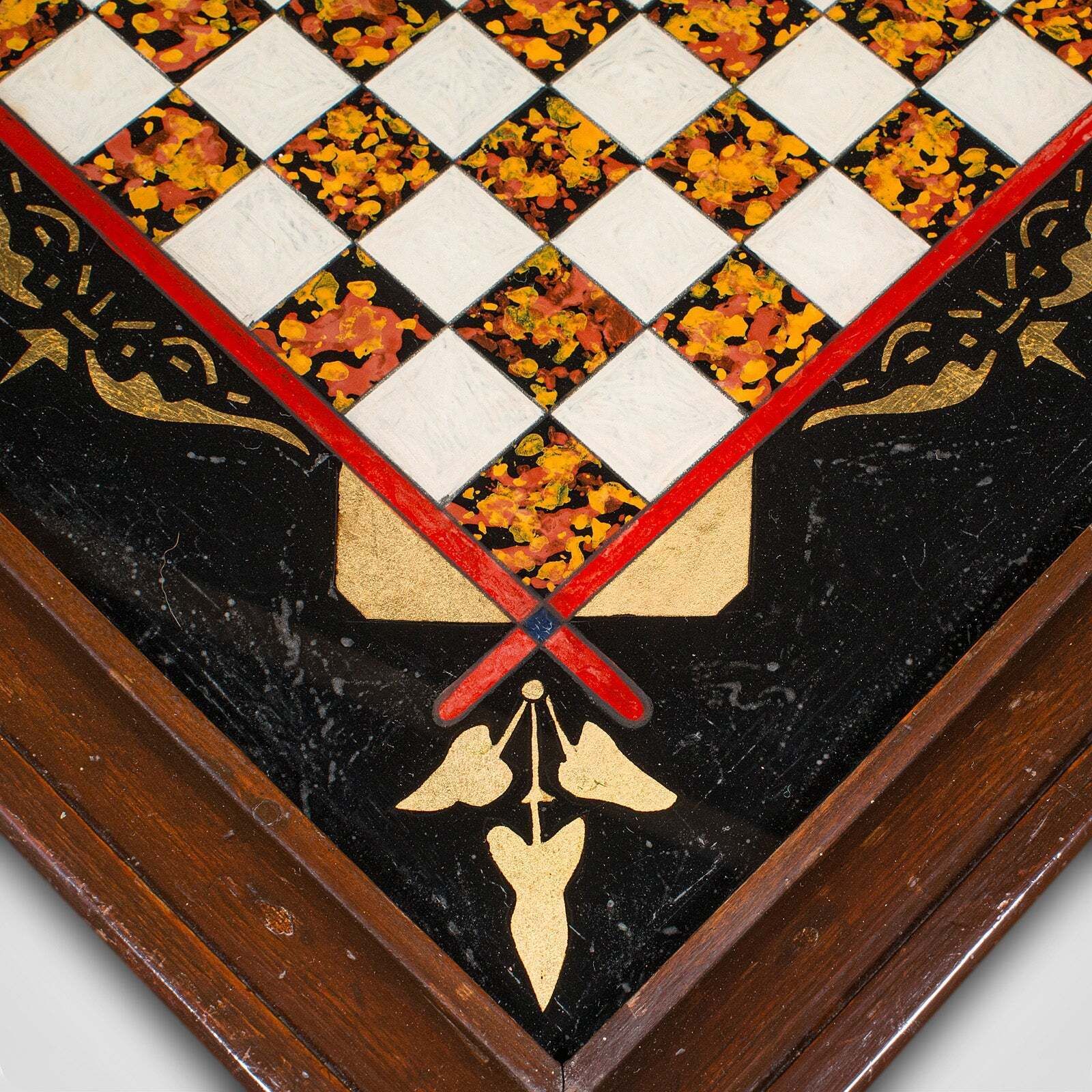 photo furniture Antique Chess Board Set, English Painted Glass, Pine, Parlour Game, Edwardian