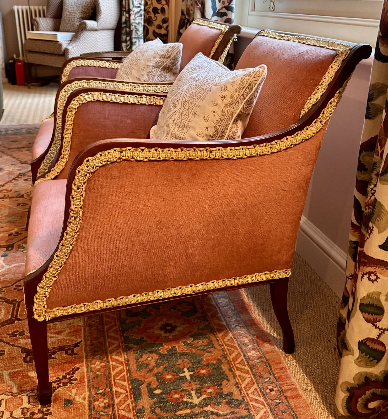 Pair Of Edwardian Mahogany Tub Salon Armchairs From 1900 photo for sale