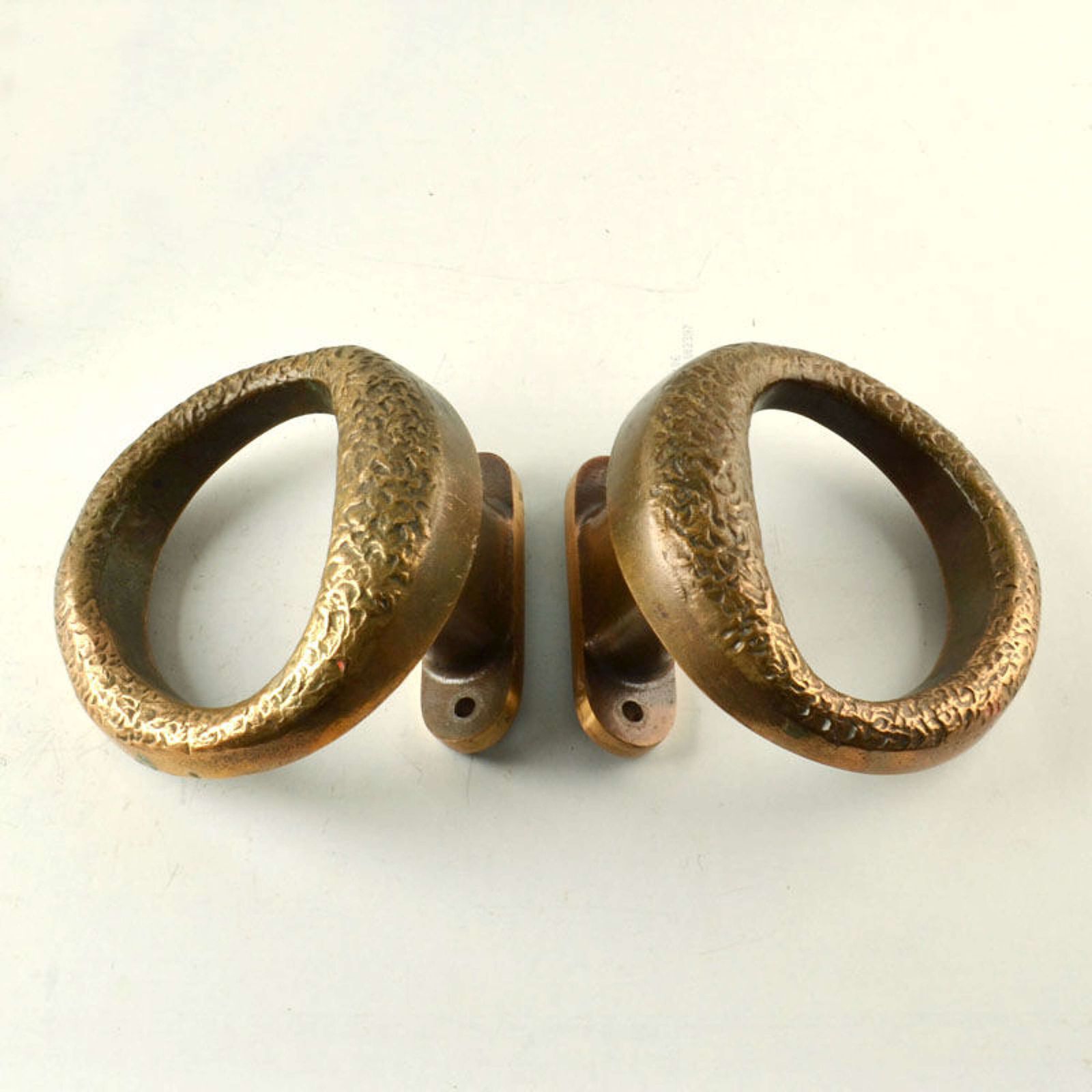 Double Pair Of Round Bronze Brutalist Door Handles photo for sale