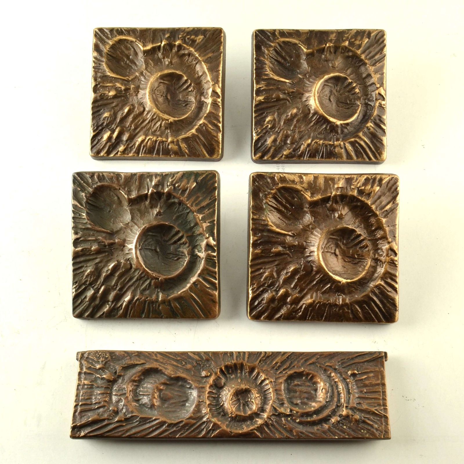 Double Pair Of Bronze Door Handles, Bel And Key Hole With Organic Relief photo for sale