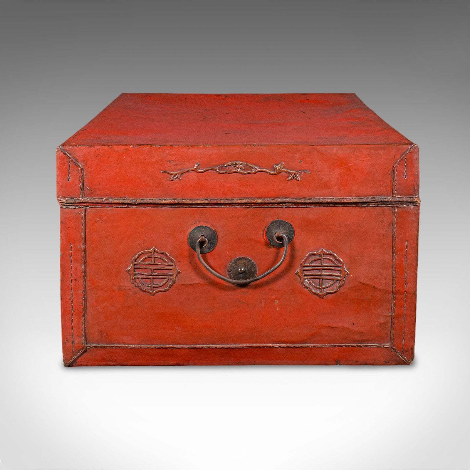 Vintage Decorative Trunk, Oriental, Leather, Travel Case, Storage Case, Art Deco photo Furniture