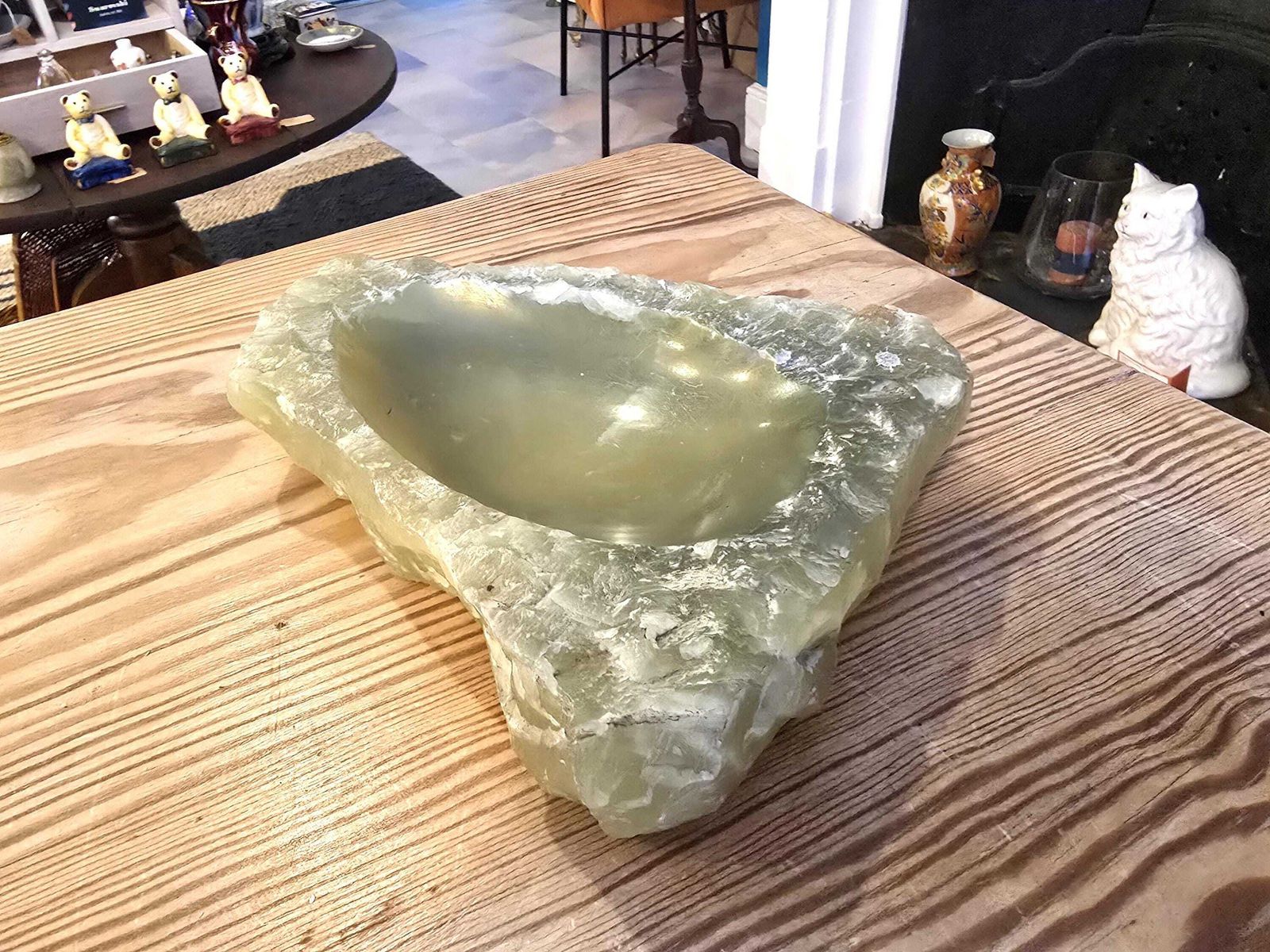 Vintage Green Onyx Rough Ashtray   Trinket Dish, Natural Oval Triangle Stone