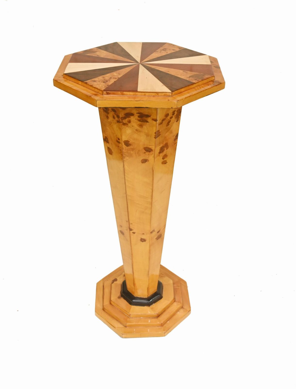 Pair Art Deco Pedestal Tables Side Stands Starburst Inlay photo for sale