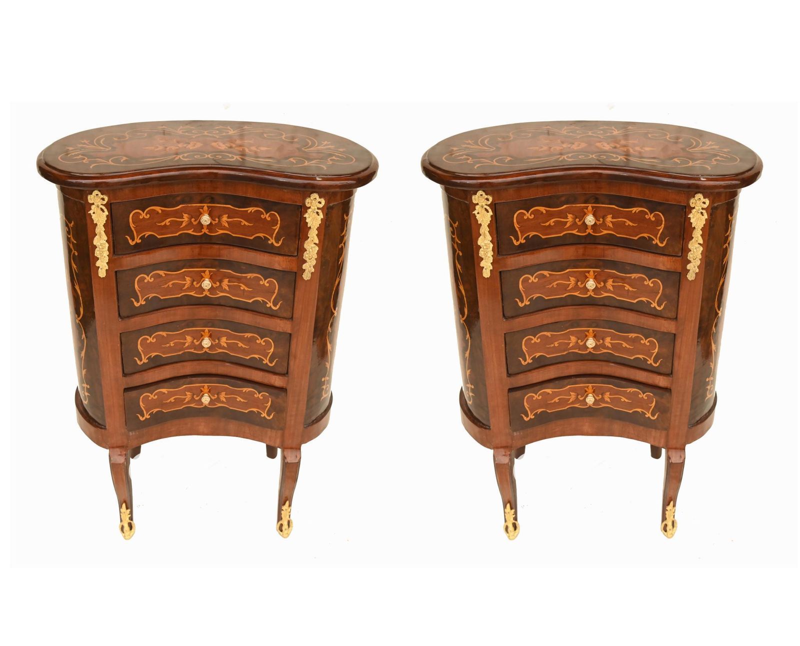Pair French Nightstands Kidney Bean Bedside Chests Louis XV