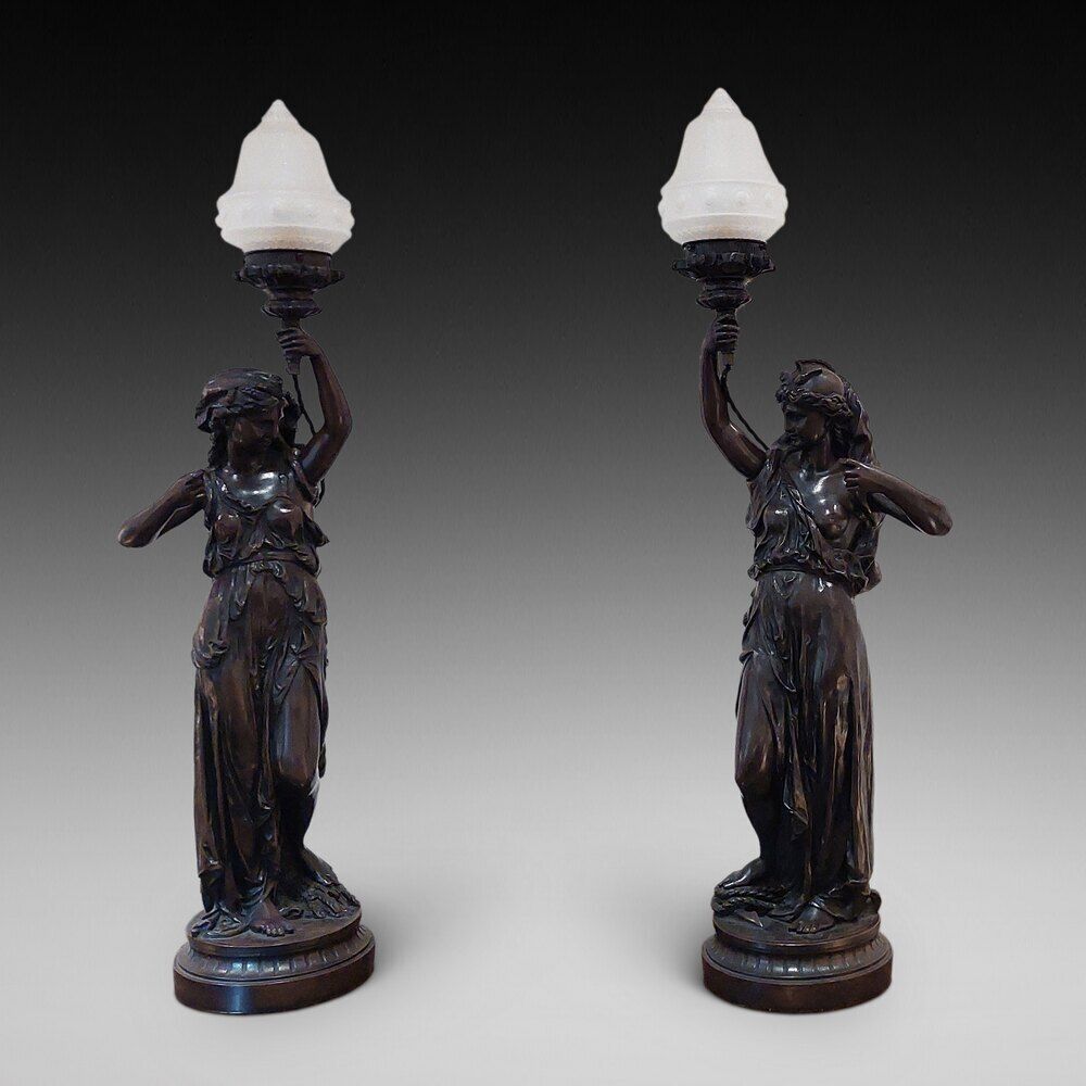 Pair Of Resin Figurine Table Lamps