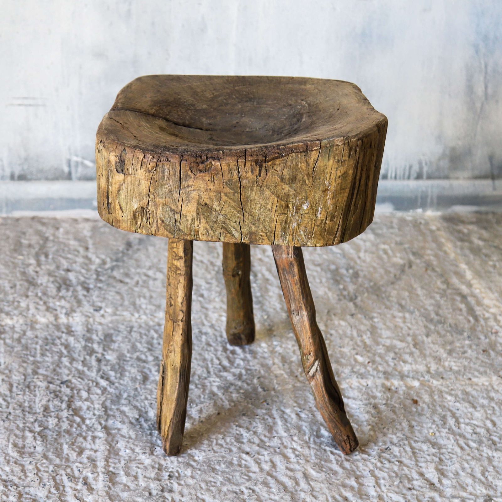 19th Century French Elm Chopping Block On Original Gnarled Legs – Vernacular Rural Style photo furniture