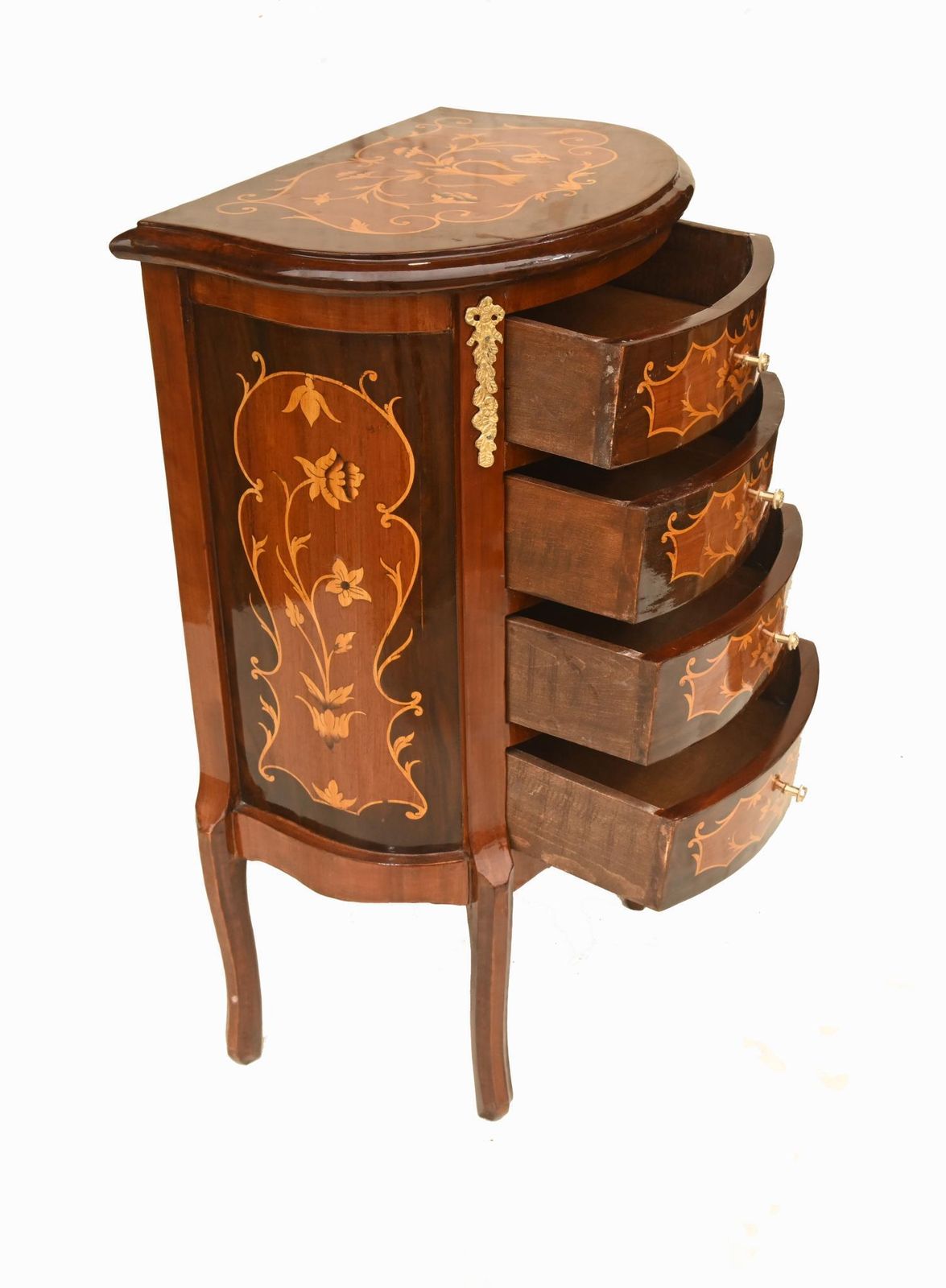 photo furniture Pair French Bedside Cabinets Inlay Nightstands Louis XV Revival