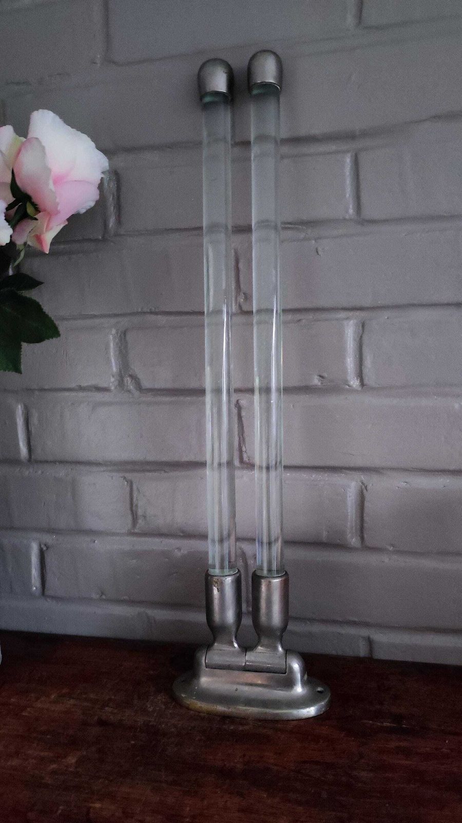 Antique Wall Mount French Nickel And Glass Towel Rack, Swinging Bar photo 416.0