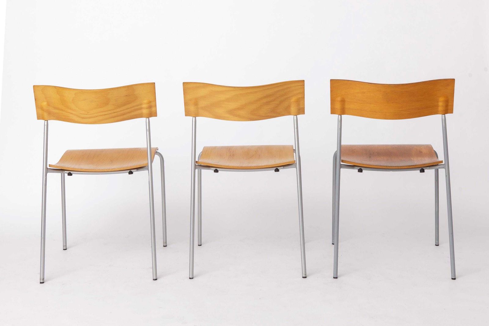Set Of 6 Lammhults Campus Stacking Chairs, Swedish Mid Century Chairs 1970s, Metal & Beech Plywood Dining Chairs photo vinterior