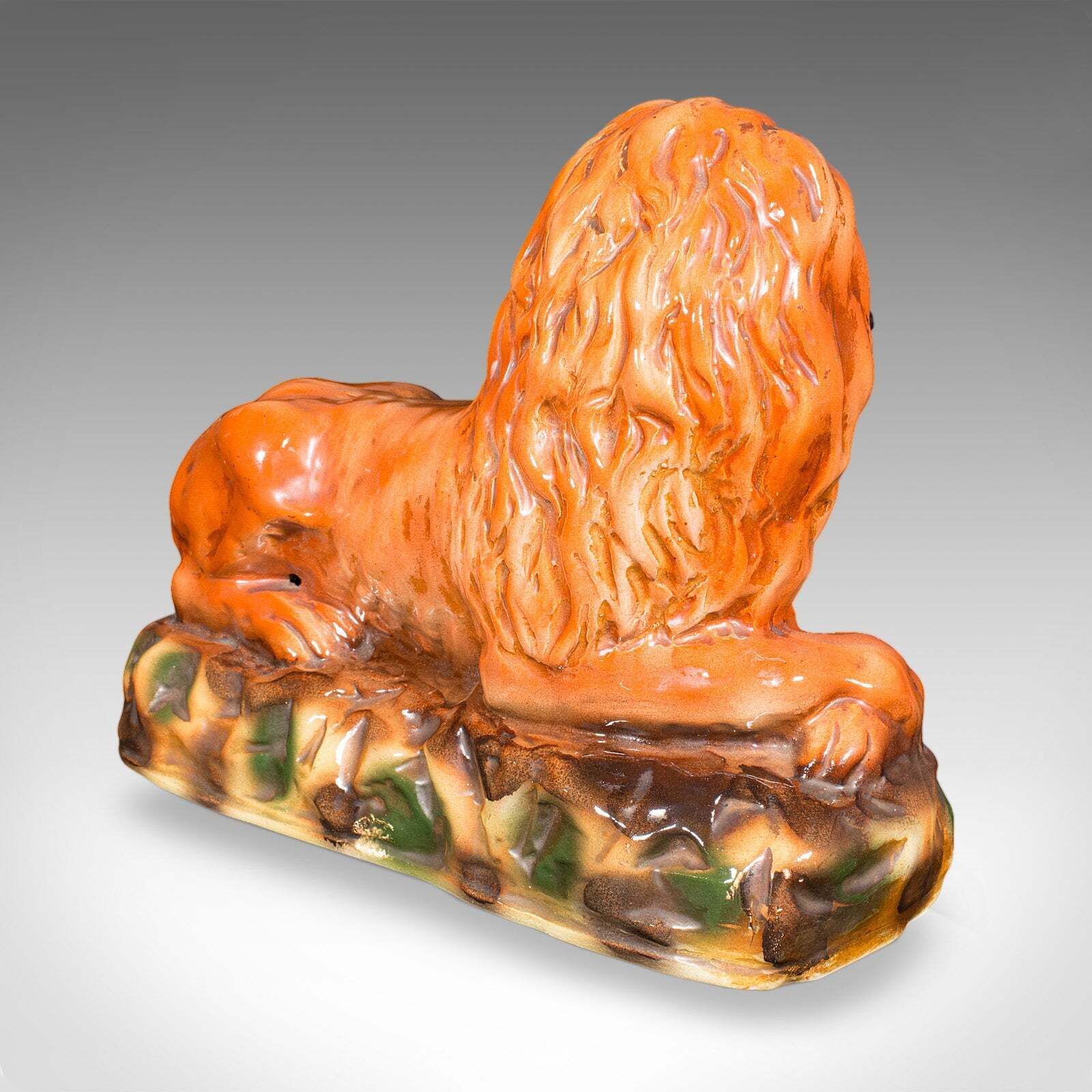 photo furniture Pair Of Antique Recumbent Lions, English, Ceramic, Bookends, Victorian, C.1900