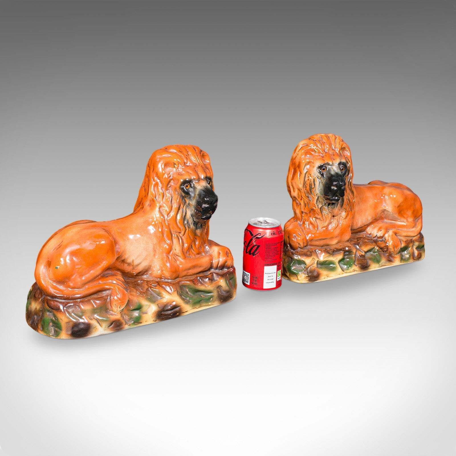 912.0 Pair Of Antique Recumbent Lions, English, Ceramic, Bookends, Victorian, C.1900 photo