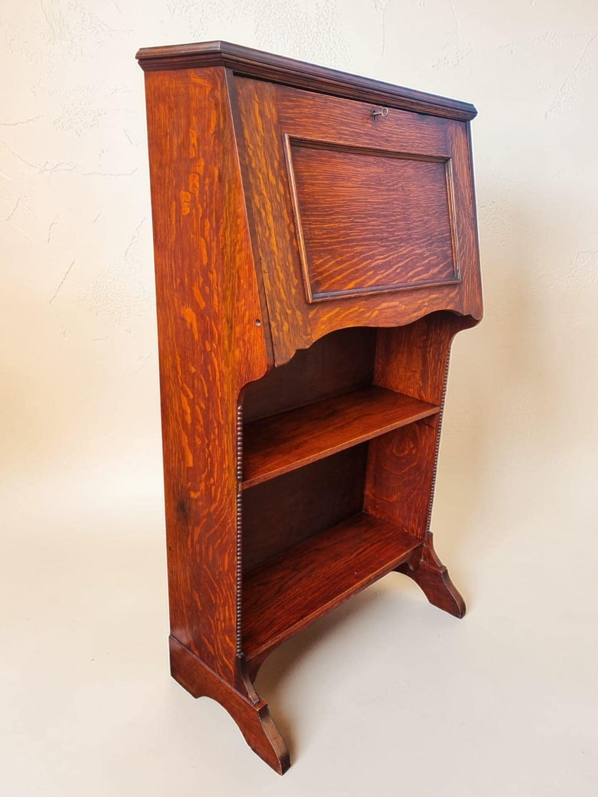 Antique Edwardian Oak Bureau Bookcase / C.1910 / Original Key / Golden Oak Grain / Free Delivery photo furniture