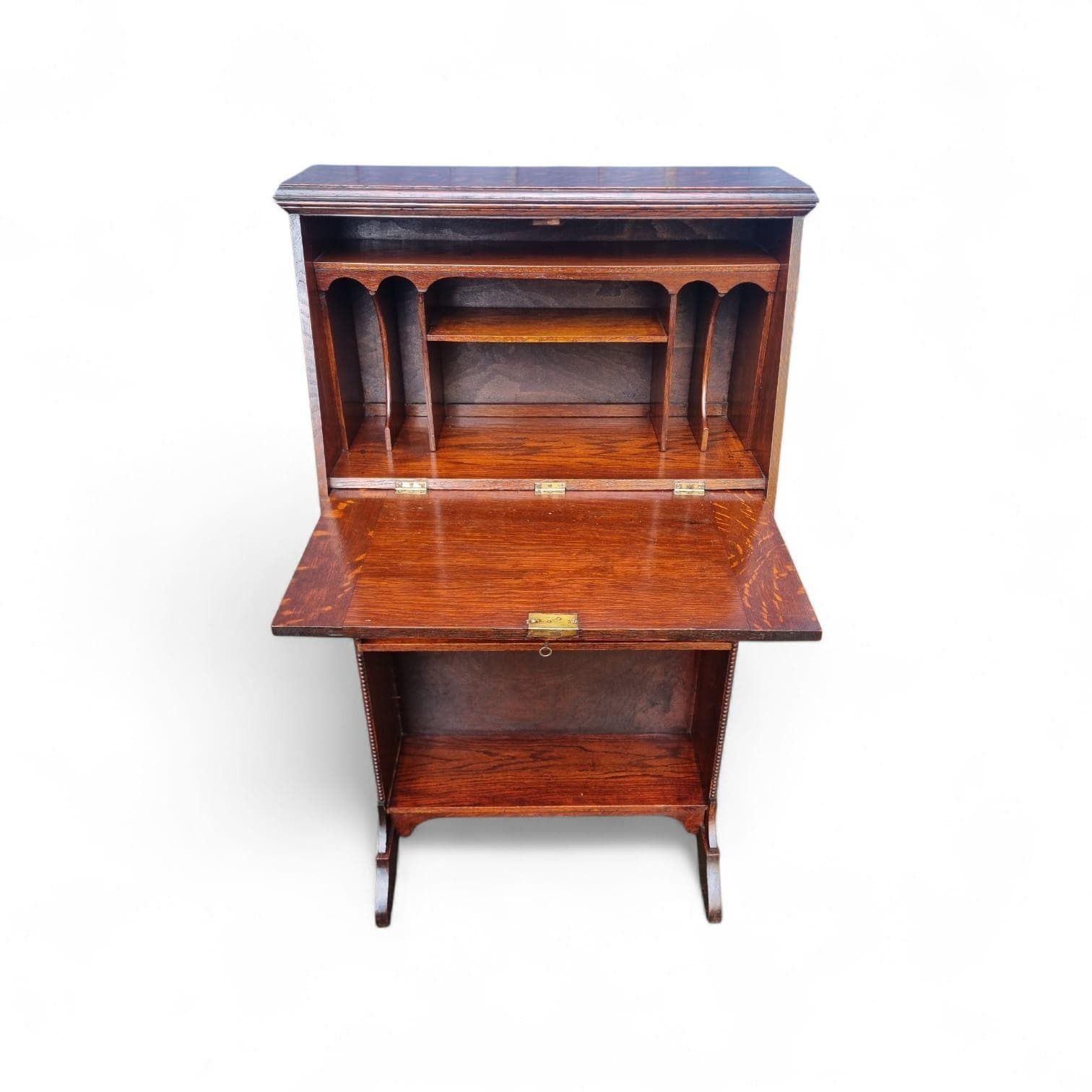 Antique Edwardian Oak Bureau Bookcase / C.1910 / Original Key / Golden Oak Grain / Free Delivery photo 330.0